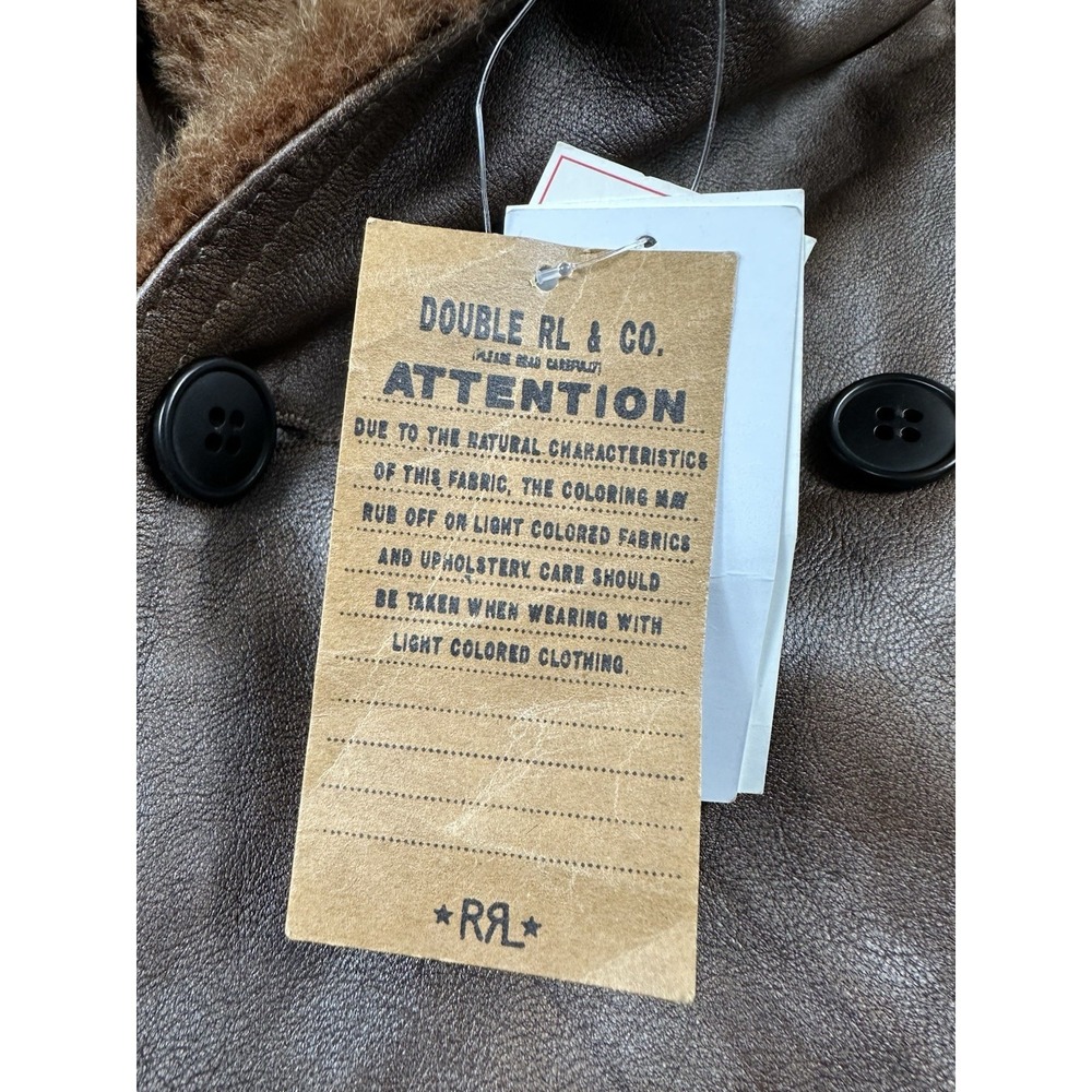 RRL Ralph Lauren Leather Double Breasted Moto Antiqued Fur jacket Size Large NWT - Picture 6 of 8